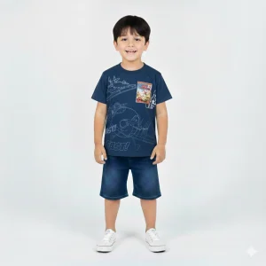 ست تیشرت شورتک بچه گانه پسرانه طرح هواپیما سایز 45 و 50