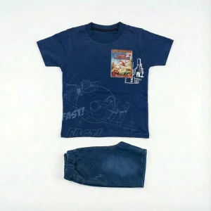 ست تیشرت شورتک پسرانه سرمه ای سایز 45 و 50