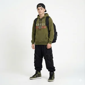 هودی بچگانه طرح گوچی رنگ سبز لجنی دورس دو نخ وارداتی داخل کرکی