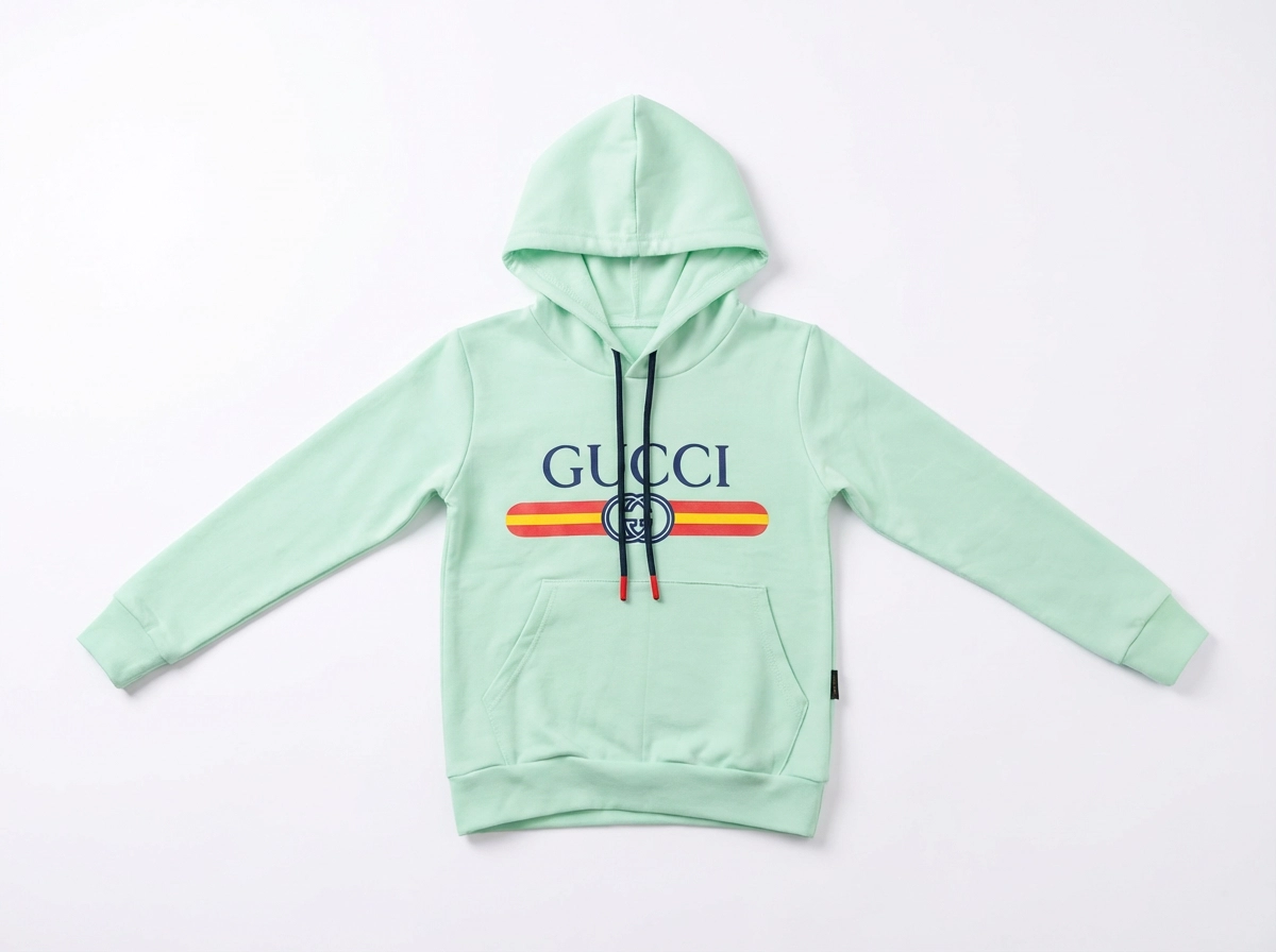 هودی بچگانه طرح گوچی رنگ سبز پسته ای دورس دو نخ وارداتی داخل کرکی