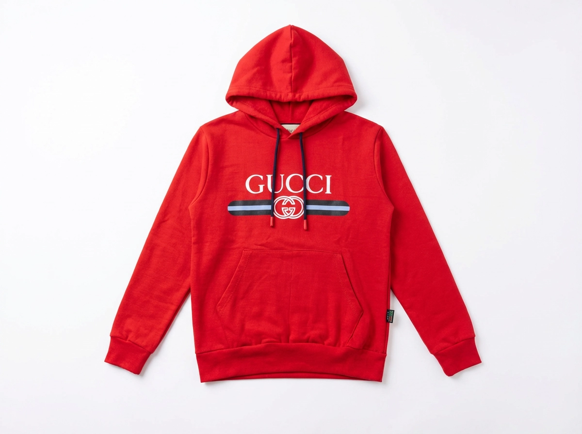 هودی بچگانه طرح گوچی رنگ قرمز دورس دو نخ وارداتی داخل کرکی