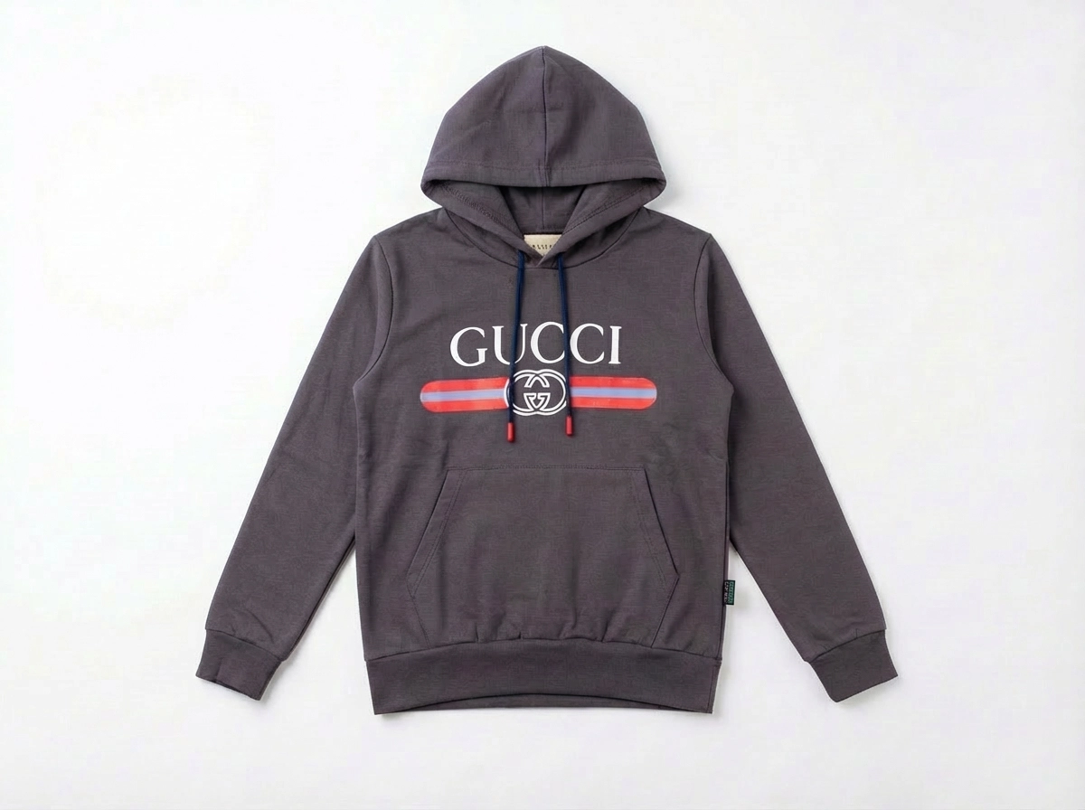 هودی بچگانه طرح گوچی رنگ قهوه ای دورس دو نخ وارداتی داخل کرکی