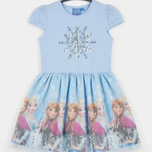 پیراهن توری چین دار دخترانه السا آنا طرح برف مناسب 4 تا 5 سال