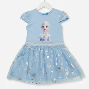 پیراهن توری چین دار دخترانه السا آنا مناسب 4 تا 5 سال