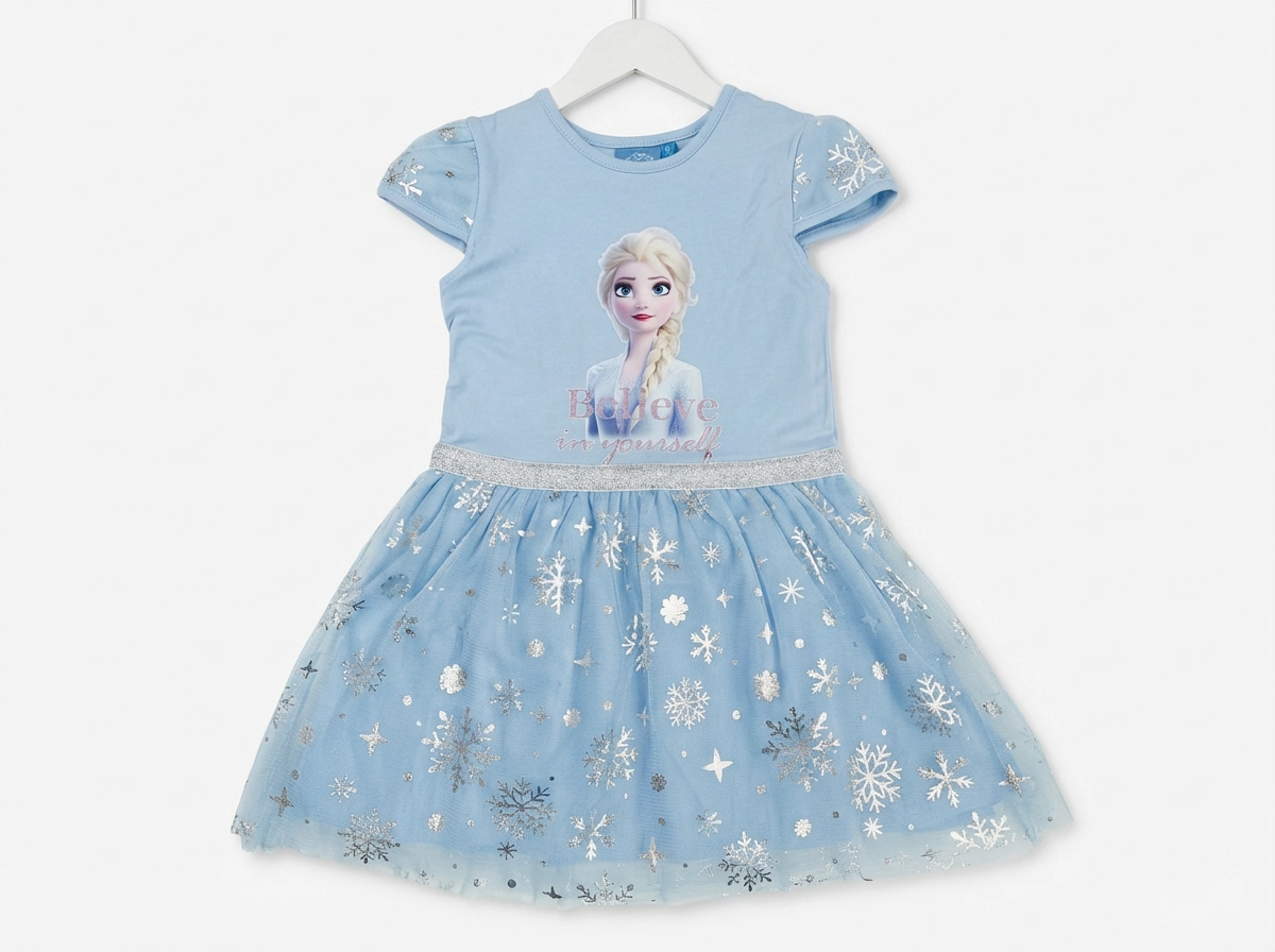 پیراهن توری چین دار دخترانه السا آنا مناسب 4 تا 5 سال