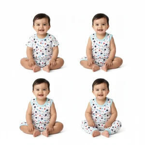 ست 5 تکه نوزادی طرح خالخالی سایز صفر مناسب نوزاد تا 3 ماه