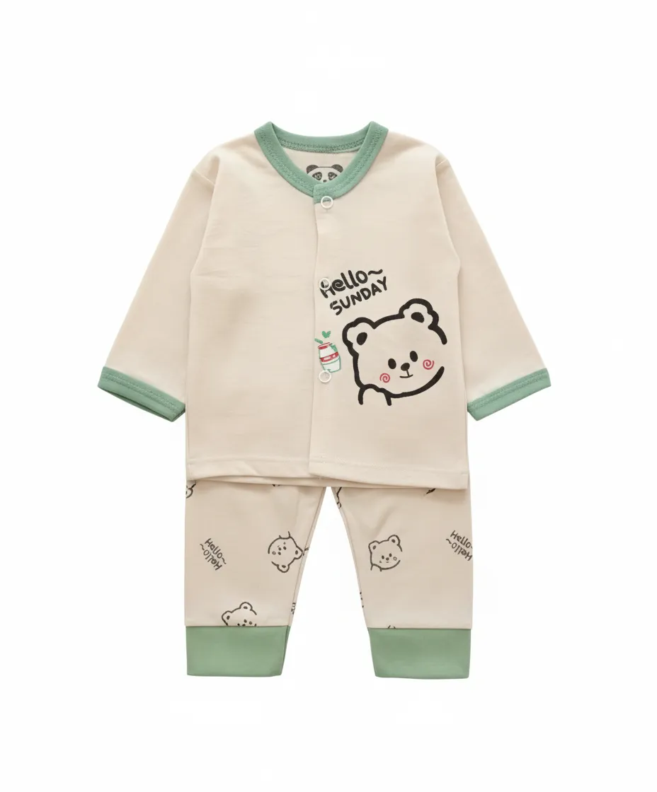 ست بلوز شلوار طرح خرس نوزادی سایز صفر مناسب نوزاد تا 3 ماه