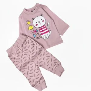 ست بلوز شلوار پنبه بچگانه طرح گربه سایز 35 و 40