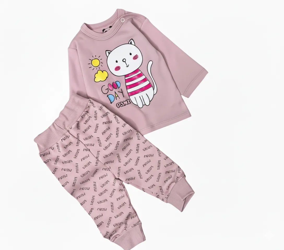 ست بلوز شلوار پنبه بچگانه طرح گربه سایز 35 و 40