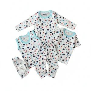 ست 5 تکه نوزادی طرح خالخالی سایز صفر مناسب نوزاد