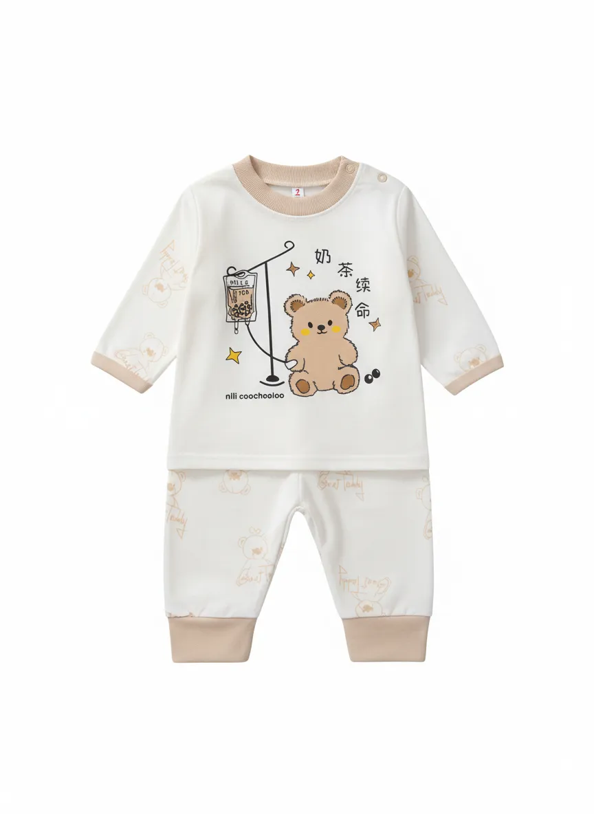 ست بلوز شلوار نوزادی طرح خرس سایز صفر و 1 مناسب نوزاد تا 6 ماه