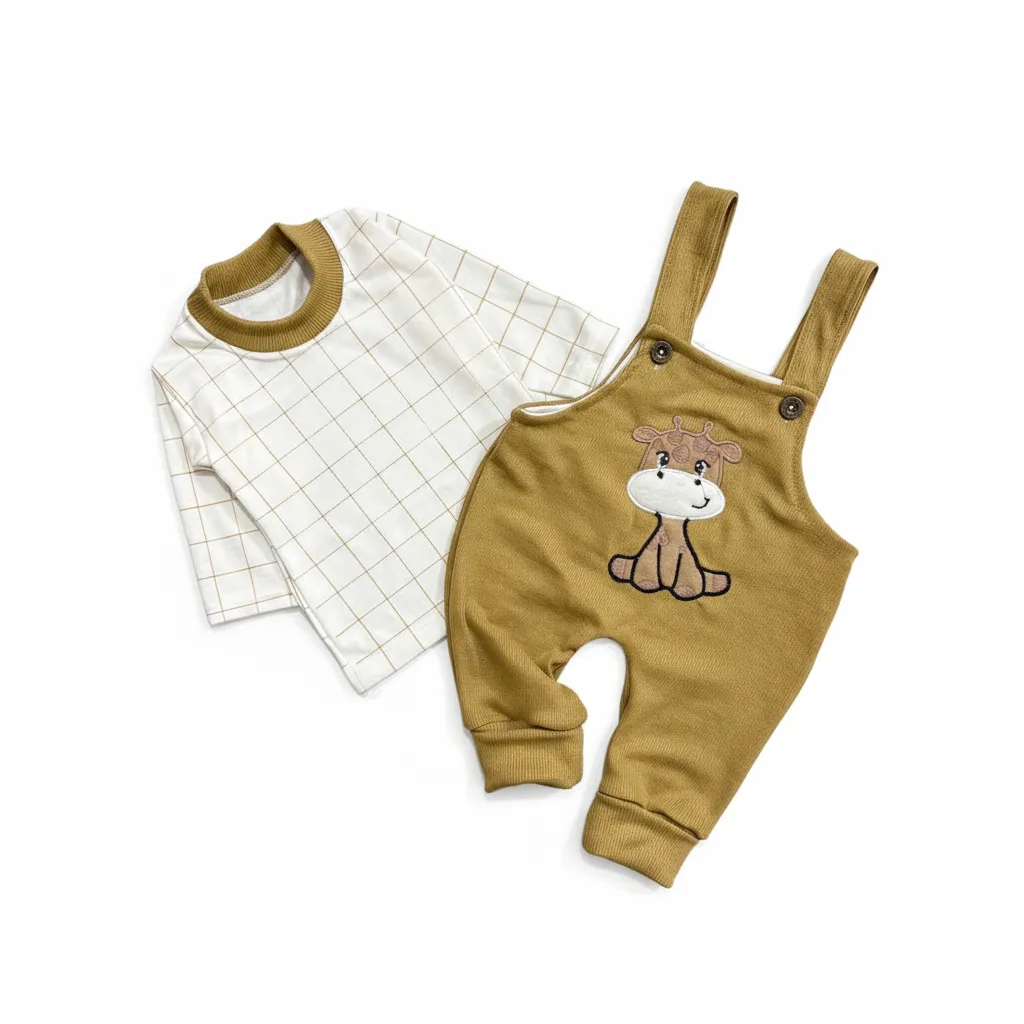 سرهمی طرح زرافه و بولیز چهار خونه بچگانه سایز بندی 1 تا 3