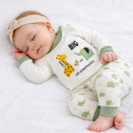 تن خوری ست بلوز شلوار نوزادی نخی طرح فیل و زرافه