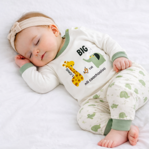 ست بلوز شلوار نوزادی نخی طرح فیل و زرافه سایز 2 و 3