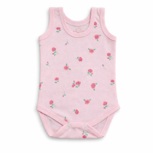 بادی زیر دکمه دار نوزادی طرح گل رنگ صورتی سایز 1 و 2 و 3