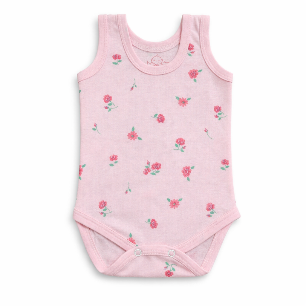 بادی زیر دکمه دار نوزادی طرح گل رنگ صورتی سایز 1 و 2 و 3