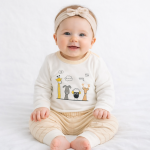 ست 5 تکه نوزادی نخی طرح باغ وحش سفید کرم تن خوری 2