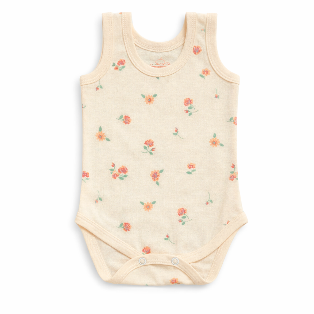 بادی زیر دکمه دار نوزادی طرح گل رنگ گلبهی سایز 1 و 2 و 3