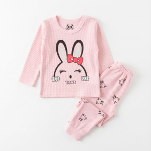 ست بلوز شلوار بیسکوئیتی صورتی طرح خرگوش نوزادی سایز 2 و 3