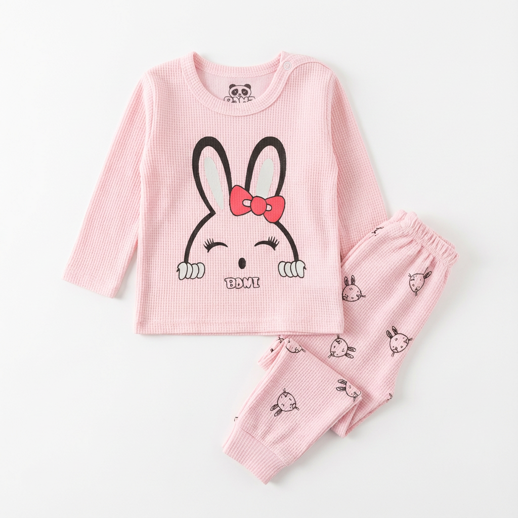 ست بلوز شلوار بیسکوئیتی صورتی طرح خرگوش نوزادی سایز 2 و 3