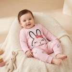 تن خوریست بلوز شلوار بیسکوئیتی صورتی طرح خرگوش نوزادی