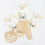 ست 5 تکه نوزادی نخی طرح باغ وحش سفید کرم سایز 0 و 1 و 2
