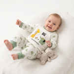 تن خوری ست بلوز شلوار نوزادی نخی طرح فیل و زرافه 3