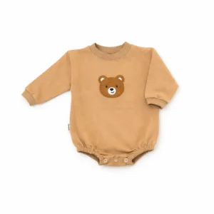 بادی بچه گانه آستین بلند نسکافه ای نخ پنبه سایز 1 تا 3