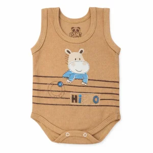 بادی نوزادی زیر دکمه دار جنس بیسکوئیتی طرح HIPPO سایز 1 تا 3