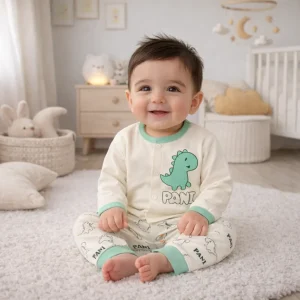 ست نوزادی بلوز شلوار و بادی طرح دایناسور سایز 1 تا 3