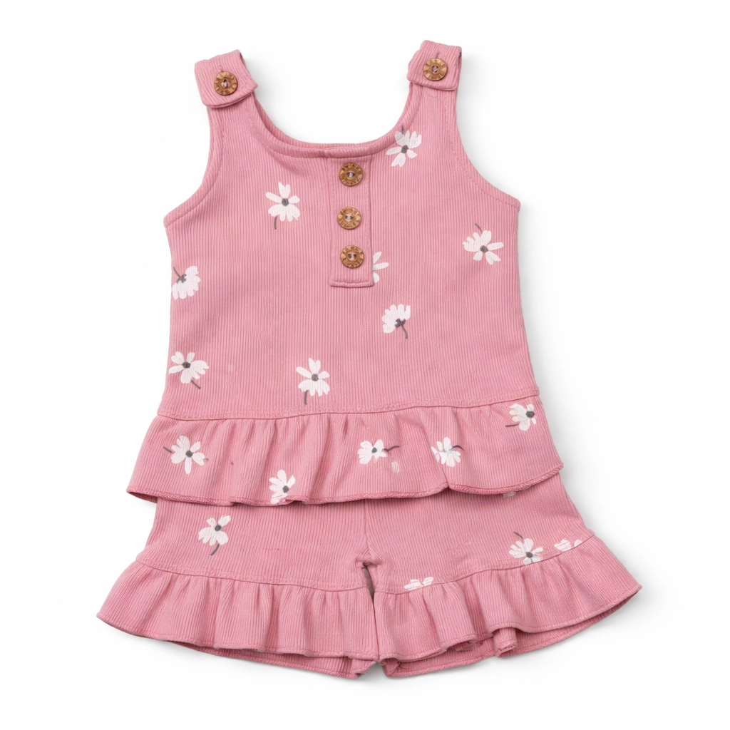 ست تاپ شلوارک بچه گانه دخترانه گل گلی پنبه کبریتی سایز 1 و 2 و 3 رنگ کرمی و صورتی