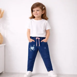 شلوار جین بچه گانه دخترانه کمر صورتی