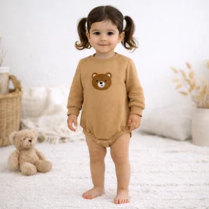 بادی نوزادی آستین بلند نسکافه ای نخ پنبه سایز 1 تا 3