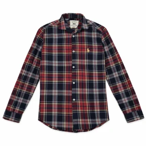 پیراهن پسرانه بچه گانه چهار خانه صورتی آبی دکمه دار