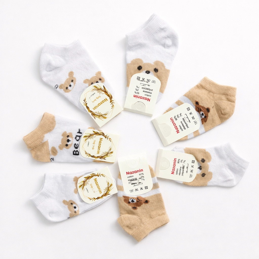 جوراب نوزادی سایز یک طرح خرس 4 مدل مختلف