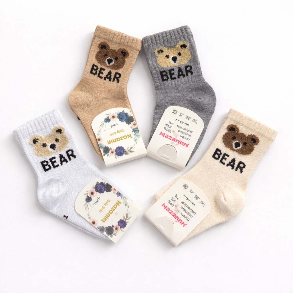 جوراب نوزادی سایز 2 طرح خرس 4 رنگ مختلف