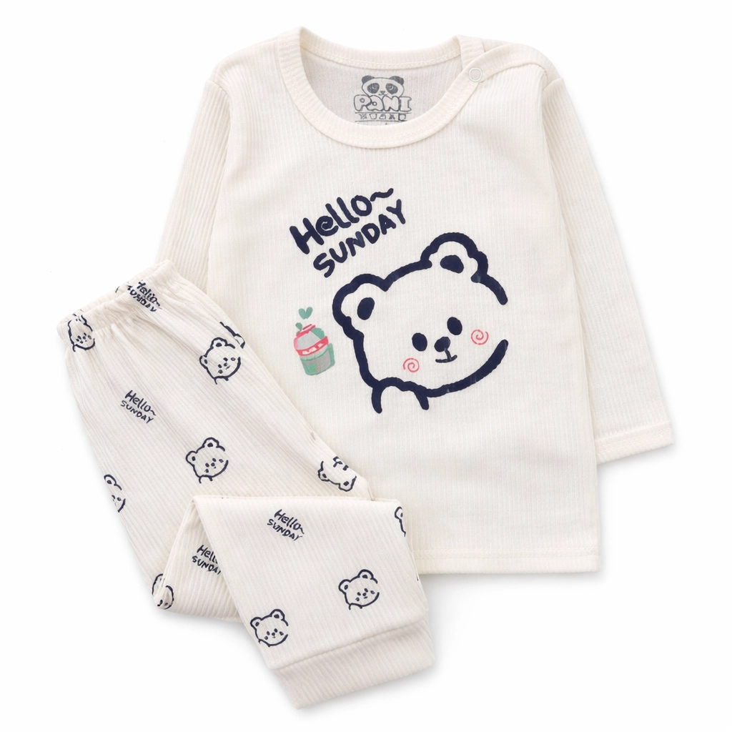 ست بلوز شلوار نوزادی کبریتی بسیار نرم طرح تدی سایز 2 و 3