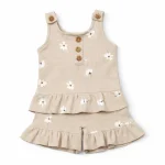 ست تاپ شلوارک بچه گانه دخترانه گل گلی پنبه کبریتی سایز 1 و 2 و 3 رنگ کرمی و صورتی