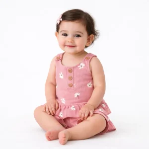 ست تاپ شلوارک بچه گانه دخترانه گل گلی پنبه کبریتی سایز 1 و 2 و 3 رنگ کرمی و صورتی