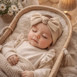 هد بند نوزادی کبریتی پاپیون رنگ کرم