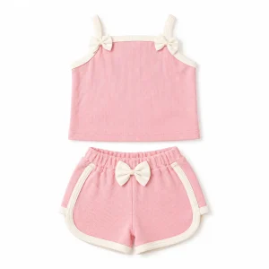 ست تاپ شلوارک بچه گانه دخترانه صورتی پاپیونی مناسب3 تا 18 ماه