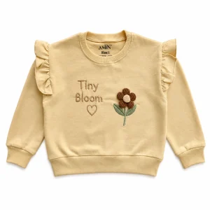 دورس بچگانه دخترانه کرم طرح TINY BLOOM مناسب 6 ماه تا 36 ماه