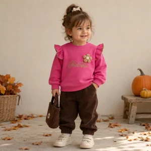 دورس بچگانه دخترانه صورتی طرح LITTLE PRINCESS مناسب 6 ماه تا 36 ماه