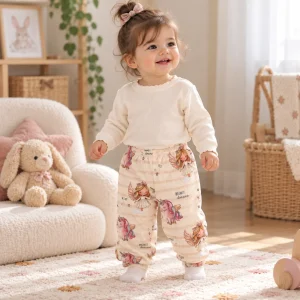 شلوار راحتی نوزادی جنس کبریتی ریلی درجه یک طرح یونیکورن مناسب 2 تا 4 سالگی
